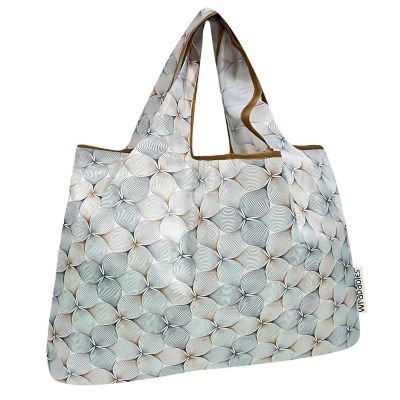 Wrapables Large Nylon Reusable Shopping Bag, Gray Petals Image 1