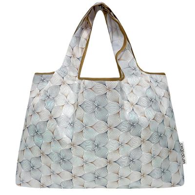 Wrapables Large Nylon Reusable Shopping Bag, Gray Petals Image 2