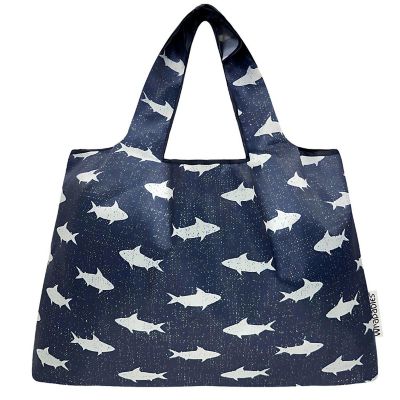 Wrapables Large Nylon Reusable Shopping Bag, Ocean Fish Image 2