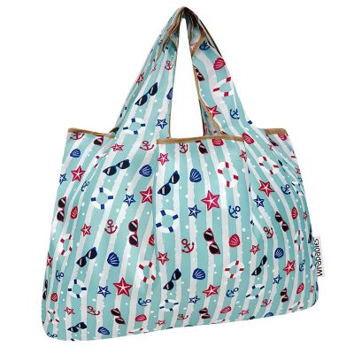 Wrapables Large Nylon Reusable Shopping Bag, Ocean Fun Image 1