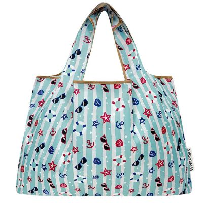 Wrapables Large Nylon Reusable Shopping Bag, Ocean Fun Image 2