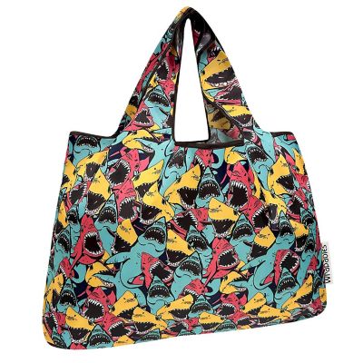 Wrapables Large Nylon Reusable Shopping Bag, Sharks Image 1