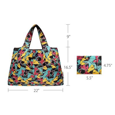 Wrapables Large Nylon Reusable Shopping Bag, Sharks Image 1