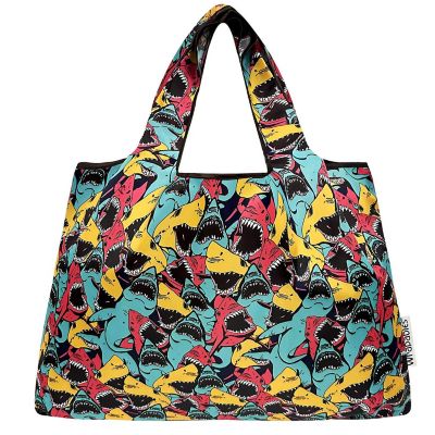 Wrapables Large Nylon Reusable Shopping Bag, Sharks Image 2