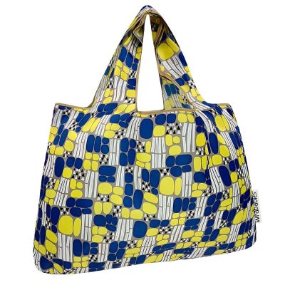 Wrapables Large Nylon Reusable Shopping Bag, Yellow Abstract Image 1
