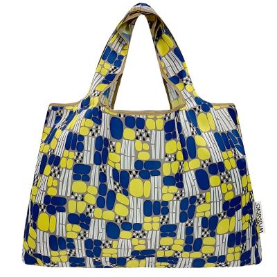 Wrapables Large Nylon Reusable Shopping Bag, Yellow Abstract Image 2