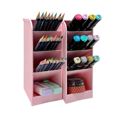 Wrapables Large Pen Organizer with 4 Compartments Desk Storage Organizer, (2pcs) / Pink Image 1