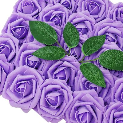 Wrapables Lavender Artificial Flowers, 10 Real Touch Latex Roses Image 1