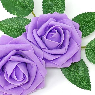 Wrapables Lavender Artificial Flowers, 10 Real Touch Latex Roses Image 2