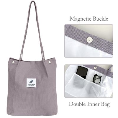 Wrapables Lavender Corduroy Tote Bag, Casual Everyday Shoulder Handbag Image 2