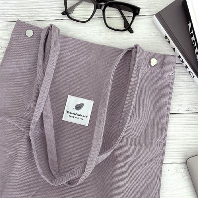 Wrapables Lavender Corduroy Tote Bag, Casual Everyday Shoulder Handbag Image 3