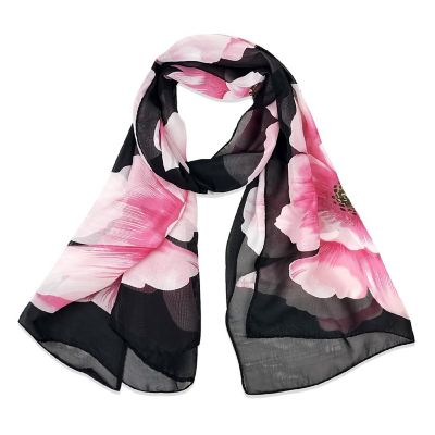 Wrapables Lightweight Vibrant Spring Chiffon Scarf, Pink Peonies Image 1