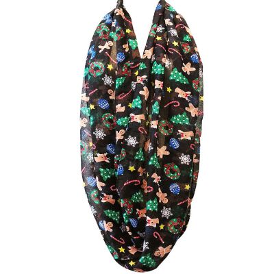 Wrapables Lightweight Winter Christmas Holiday Infinity Scarf, Gingerbread Man & Xmas Tree Image 1
