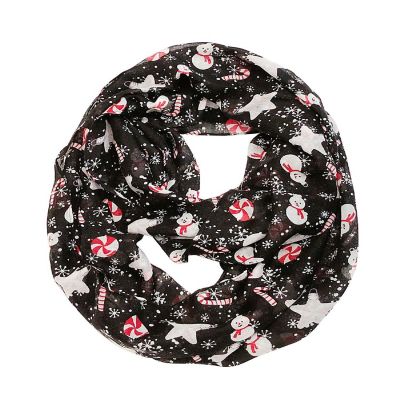 Wrapables Lightweight Winter Christmas Holiday Infinity Scarf, Snowman & Snowflakes Black Image 1