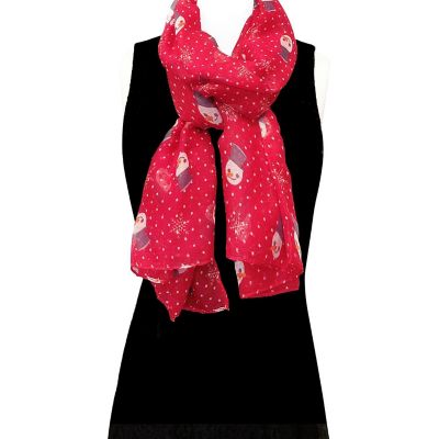 Wrapables Lightweight Winter Christmas Holiday Long Scarf, Snowman & Snowflakes Red Image 2
