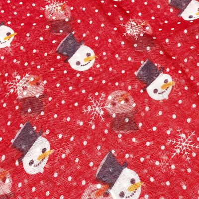 Wrapables Lightweight Winter Christmas Holiday Long Scarf, Snowman & Snowflakes Red Image 3