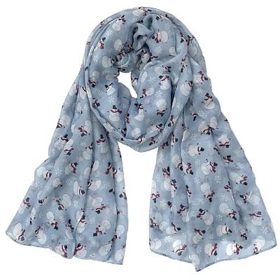 Wrapables Lightweight Winter Christmas Holiday Long Scarf, Snowmen & Snowflakes Image 1
