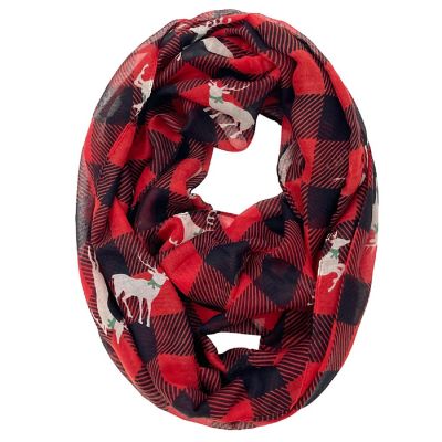 Wrapables Lightweight Winter Christmas Holiday Scarf, Reindeer Plaid Red Image 1