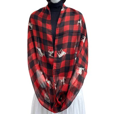 Wrapables Lightweight Winter Christmas Holiday Scarf, Reindeer Plaid Red Image 3