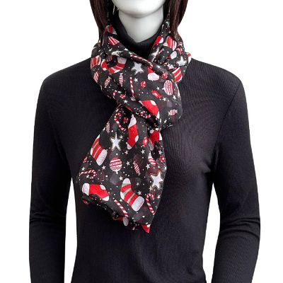 Wrapables Lightweight Winter Christmas Holiday Scarf, Stockings and Stars Black Image 2