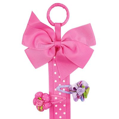 Wrapables Long Ribbon Hair Clip & Hair Bow Holder - Hot Pink Polka Dots Image 1