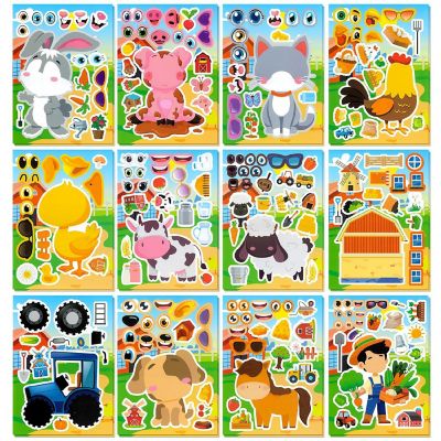 Wrapables Make a Face Stickers, DIY Make Your Own Stickers (24 Sheets), At the Farm Image 1
