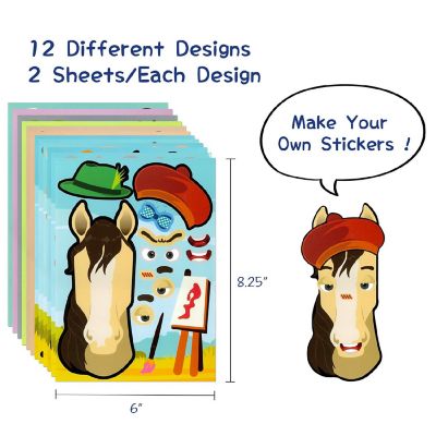 Wrapables Make a Face Stickers, DIY Make Your Own Stickers (24 Sheets), Horses Image 1