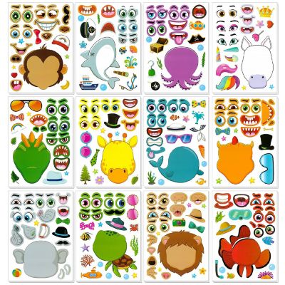 Wrapables Make a Face Stickers, DIY Make Your Own Stickers (24 Sheets), Magnificent Animals Image 1