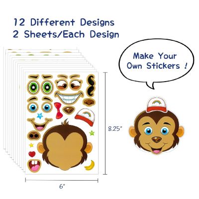 Wrapables Make a Face Stickers, DIY Make Your Own Stickers (24 Sheets), Magnificent Animals Image 1