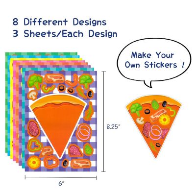 Wrapables Make a Face Stickers, DIY Make Your Own Stickers (24 Sheets), Pizza Image 1