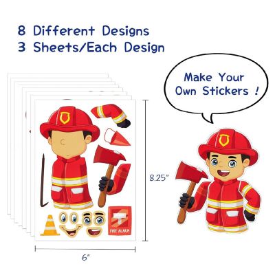 Wrapables Make Your Own Sticker Sheets, DIY Make a Face Stickers (24 Sheets), Fire Fighter Image 1