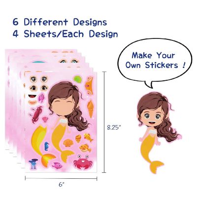 Wrapables Make Your Own Sticker Sheets, Diy Make A Face Stickers (24 Sheets), Mermaids Image 1