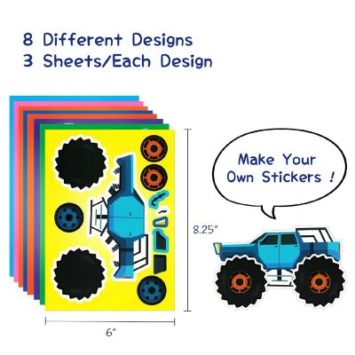Wrapables Make Your Own Sticker Sheets, Diy Make A Face Stickers (24 Sheets), Monster Trucks Image 1