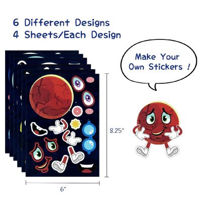 Wrapables Make Your Own Sticker Sheets, Diy Make A Face Stickers (24 Sheets), Outer Space Image 1