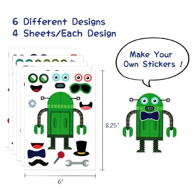 Wrapables Make Your Own Sticker Sheets, Make a Face Stickers 24 Sheets, Robots Image 1