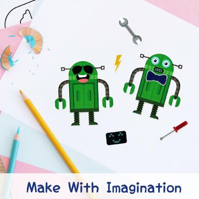 Wrapables Make Your Own Sticker Sheets, Make a Face Stickers 24 Sheets, Robots Image 2