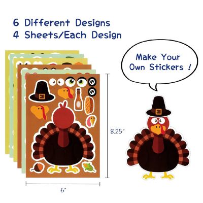 Wrapables Make Your Own Turkey Sticker Sheets, Make a Face Sticker, Thanksgiving 24 Sheets Image 1
