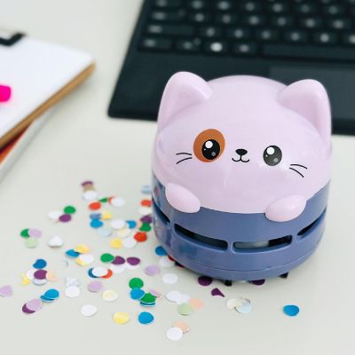 Wrapables Mini Portable USB Desktop Vacuum, Lilac Kitty Image 2