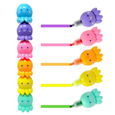 Wrapables Mini Stackable Highlighters, Cute Multi-color Markers, Octopus Image 1