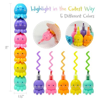 Wrapables Mini Stackable Highlighters, Cute Multi-color Markers, Octopus Image 1