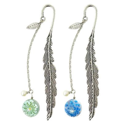 Wrapables Mint & Blue Metal Leaf Bookmark with Charm (Set of 2) Image 1