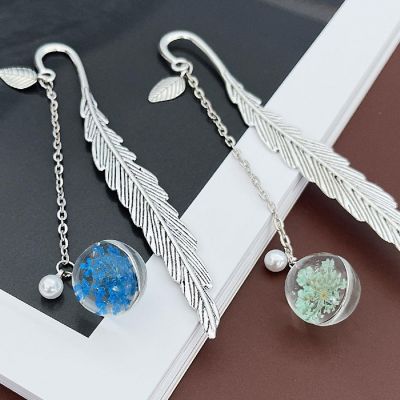 Wrapables Mint & Blue Metal Leaf Bookmark with Charm (Set of 2) Image 2