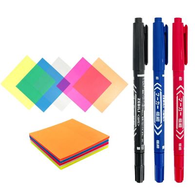 Wrapables Multicolor Transparent Sticky Notes with Dual Tip Marker Pens Image 1