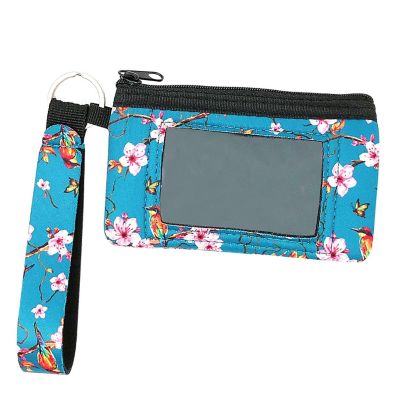 Wrapables Neoprene Mini Wristlet Wallet / Credit Card ID Holder with Lanyard, Bird & Cherry Blossom Image 1