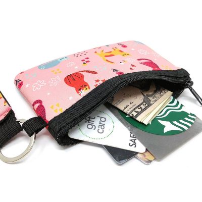 Wrapables Neoprene Mini Wristlet Wallet / Credit Card ID Holder with Lanyard, Pink Kitties Image 2