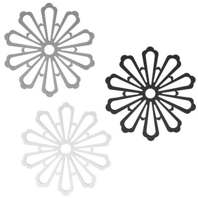 Wrapables Non-Slip Insulated Silicone Carved Trivets Flexible and Durable Floral Coasters, Multi-Use Pot Holders (Set of 3), Black, White, Gray Image 1