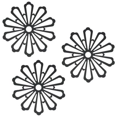 Wrapables Non-Slip Insulated Silicone Carved Trivets Flexible and Durable Floral Coasters, Multi-Use Pot Holders (Set of 3), Black Image 1