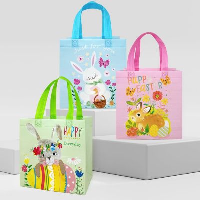Wrapables Non-woven Easter Gift Bags, Easter Treat Bags for Egg Hunt (Set of 8), Bunnies Image 1