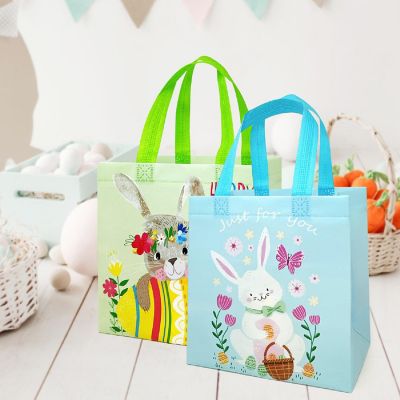 Wrapables Non-woven Easter Gift Bags, Easter Treat Bags for Egg Hunt (Set of 8), Bunnies Image 2