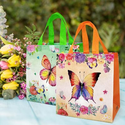 Wrapables Non-Woven Reusable Gift Bags with Handles for Parties, Birthdays, Favors and Treats (8 pcs), Butterflies Image 2